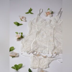 Lace Trim White Chemise Set